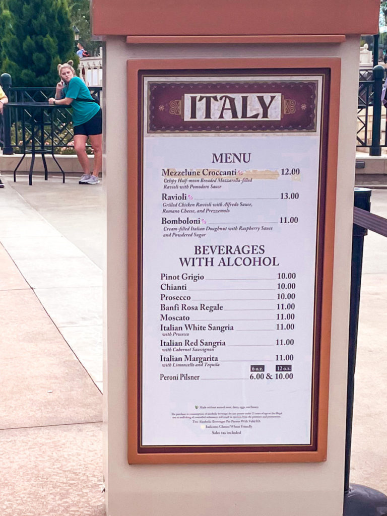 WDW Food and Wine 2021 Italy menu
